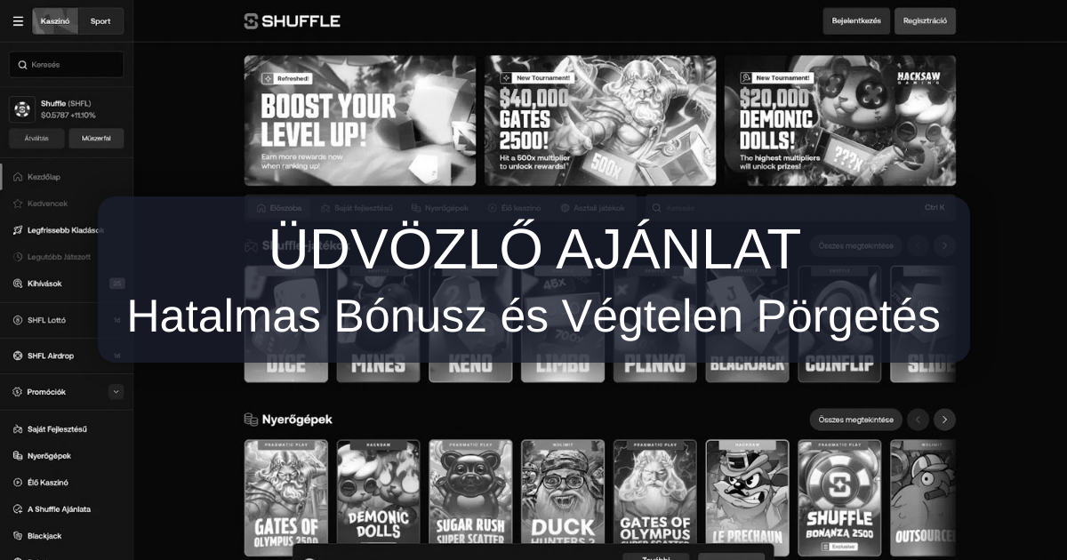 Shuffle Casino: 100%-os bónusz az első befizetésre